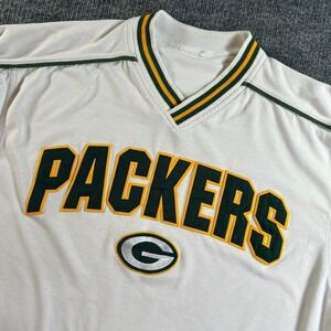 NFL Green Bay Packers Jersey Shirt Mens XL White Long Sleeve Embroidered V-Neck